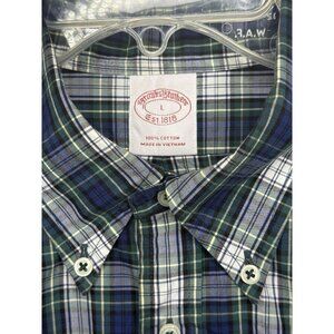 Brooks Brothers Men's L Plaid Button Down Shirt Blue Green Cotton Long‎ Sleeve